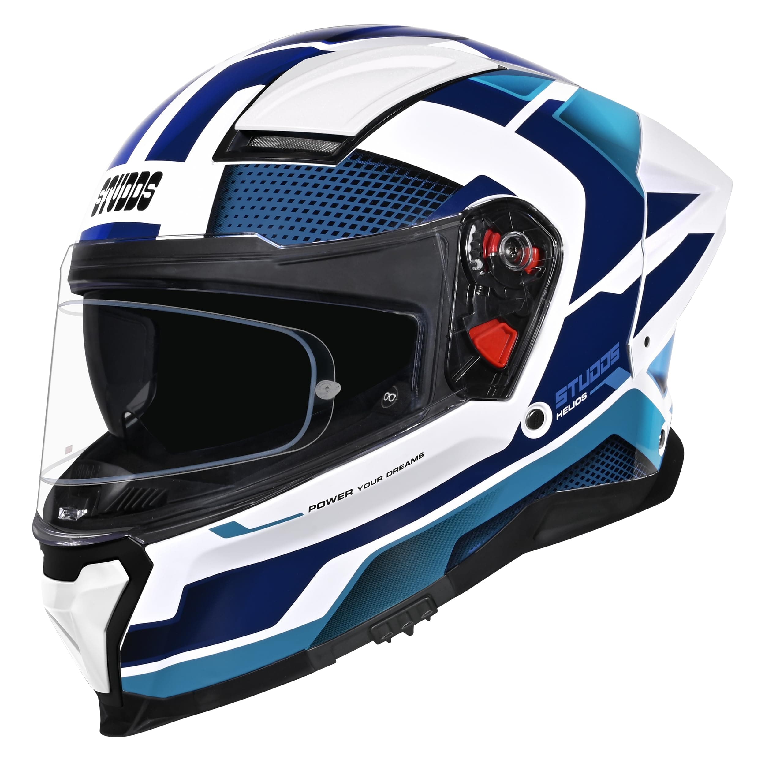 STUDDS Helios Asphalt Full Face ISI and DOT Certified Helmet with Dual Visor White & Blue - XL