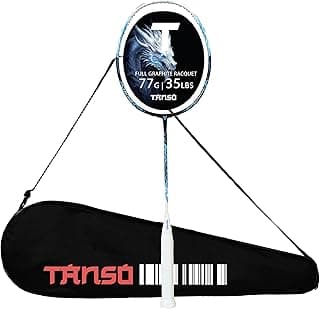 TANSO Black Ice Full Graphite Ultra Light Weight Carbon Fibre Strung Badminton Racket (35 Lbs Tension, 6.5mm ultra slim shaft, 77 Grams, Strung with premium strings and full racquet cover) (Defensive)