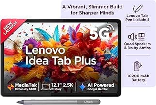 Lenovo Idea Tab Plus with Pen |Wifi + 5G|12.1" 2.5K Display, 800nits Peak Brightness|12GB RAM + 256GB ROM (Expandable upto 2TB)|MediaTek Dimensity 6400| 10200mAh|4 Speakers with Dolby Atmos| Luna Grey