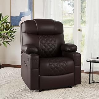 Amazon Brand - Solimo Dreamsit | Single Seater Sofa Recliner | Manual Recliner (Leatherette_Brown)