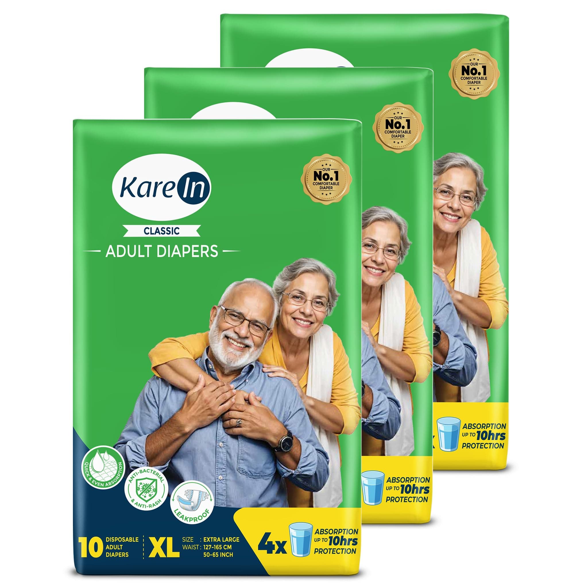 KareIn Classic Adult Diaper Tape XL Size, Extra Large, Waist (127-165 cm 50'-65'), 30 Unit, Long Protection Hour, Unisex, Quick & Even Absorption, Leakproof, Odour Control, Wetness Indicator
