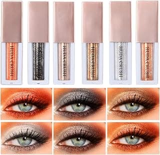 Metallic Liquid Glitter Eye Shadow for Women - Highly Pigmented eye glitter Eyeshadow with Smooth Glide Formula, Includes 6 Vibrant Shades for Girls