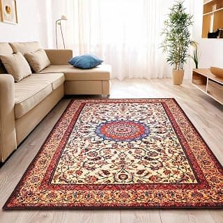 Status Contract Polyester Yarn 3D Printed Vintage Persian Carpet with Anti Slip Backing for Bedroom/Living Area/Home (5 X 7 ft, Multicolour)