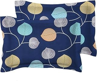 BSB HOME Present Designer Printed Cotton 160 TC Standard | Regular | King Size Pillow Cover Set of 2 Piece (18x28 Inches, Blue and White), Floral, 150 Threads