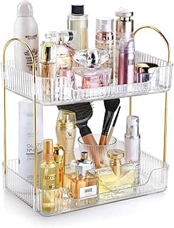 Nayasa Plastic Makeup Organizer Big | Two Tier Vanity Organizer | Make-up, Cosmetic, Jewellery, Skincare Storage Box | Multipurpose Storage Rack| Bathroom, Bedroom, Dressing Table | Transparent