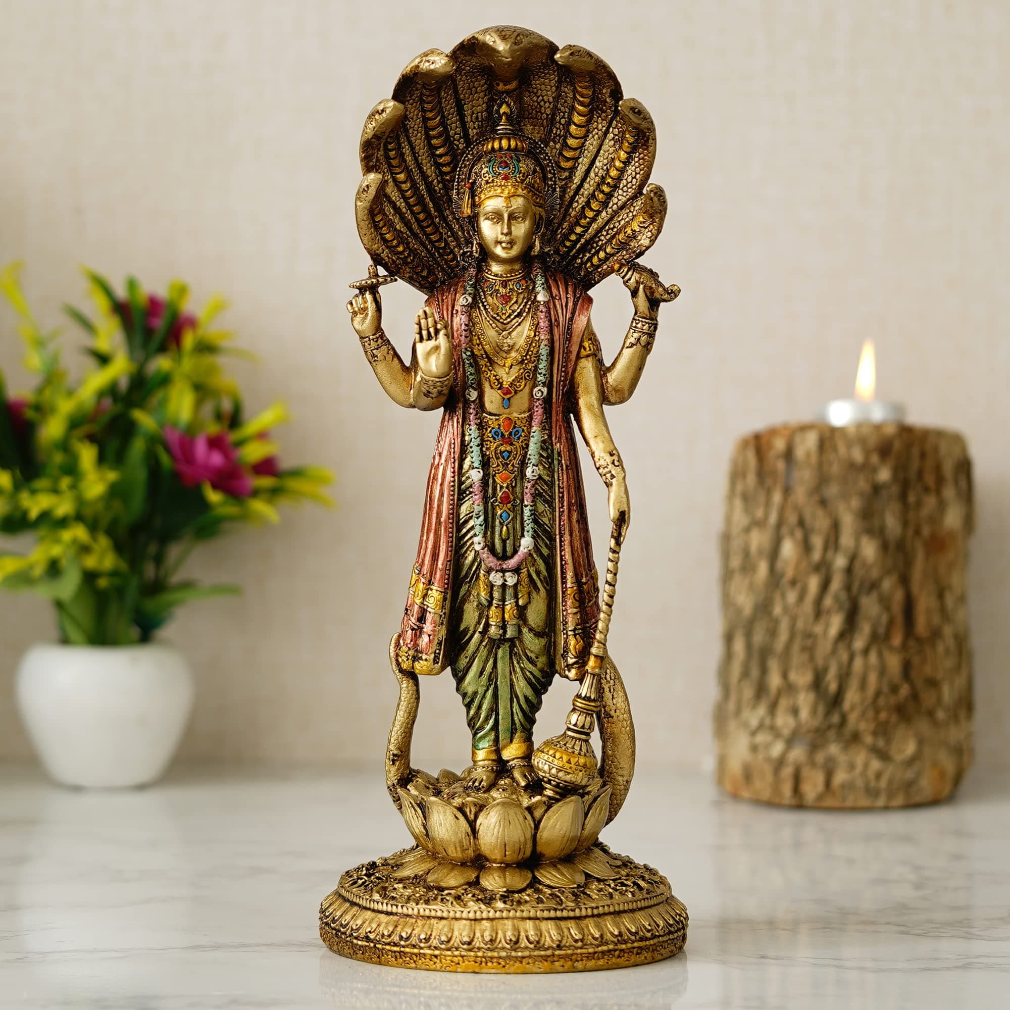 Shyam Antique Creation Resin Standing Venkatesh Narayan-Vishnu Ji Idol for Home Decor & Office Table Lakshmi Narayan Vishnu Ji Statue, 12.7 x 12.7 Cm