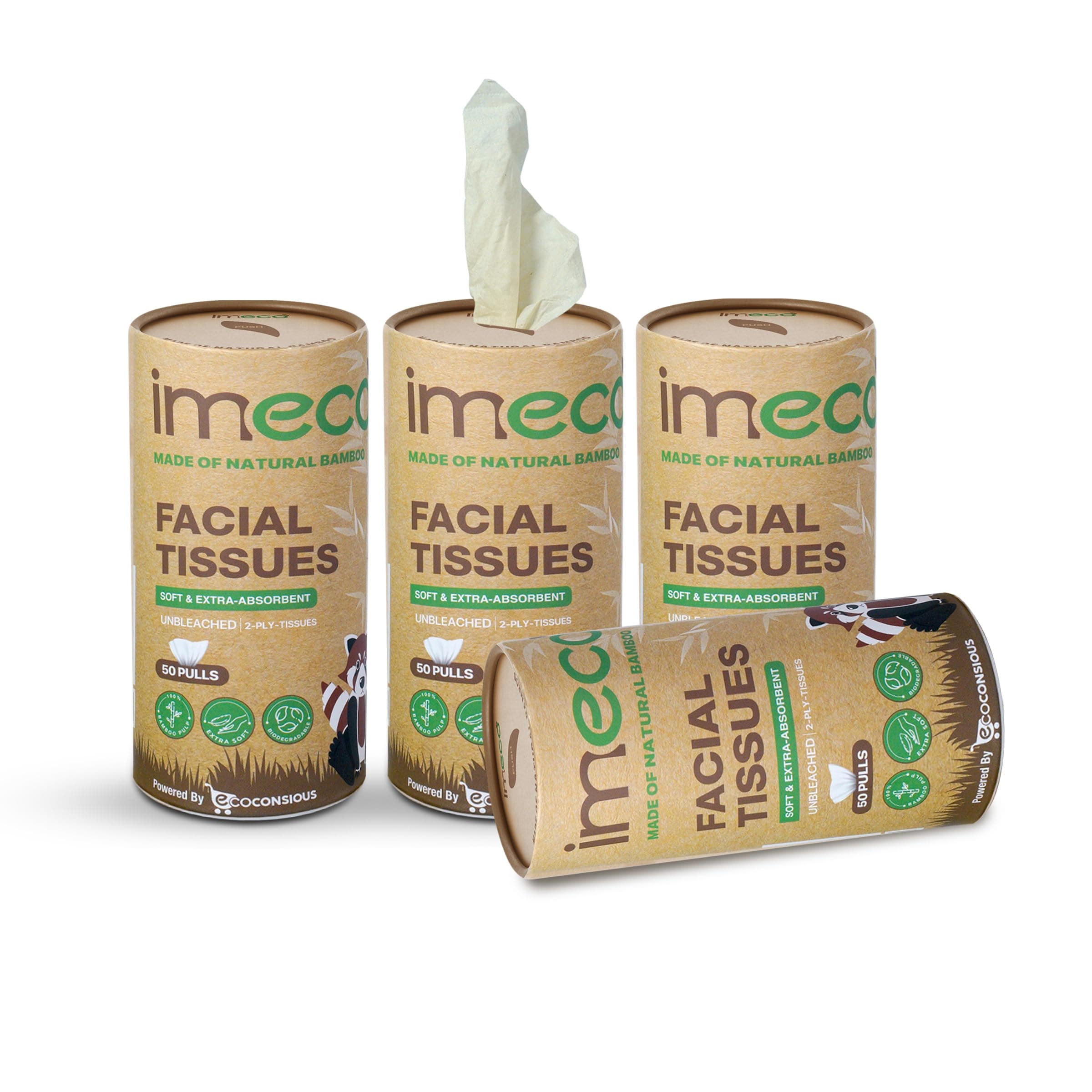 IMECO Bamboo Facial Tissue Paper Cylindrical Box | 200 Pulls (Pack of 4) | Natural & Biodegradable| Chemical-Free & Disposable Napkins | Soft, Eco-Friendly Tissues for Travel, Car & Daily Use