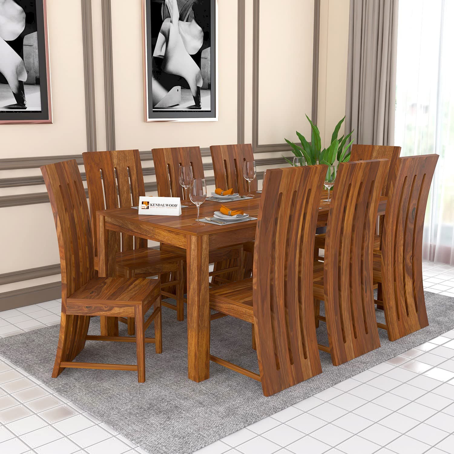 KENDALWOOD™ Furniture | Solid (Sheesham) Wood Dining Table with 8 Chairs | 1 Year Warranty | 8 Seater Dining Set (Honey Finish) -DIY(Do-It-Yourself)