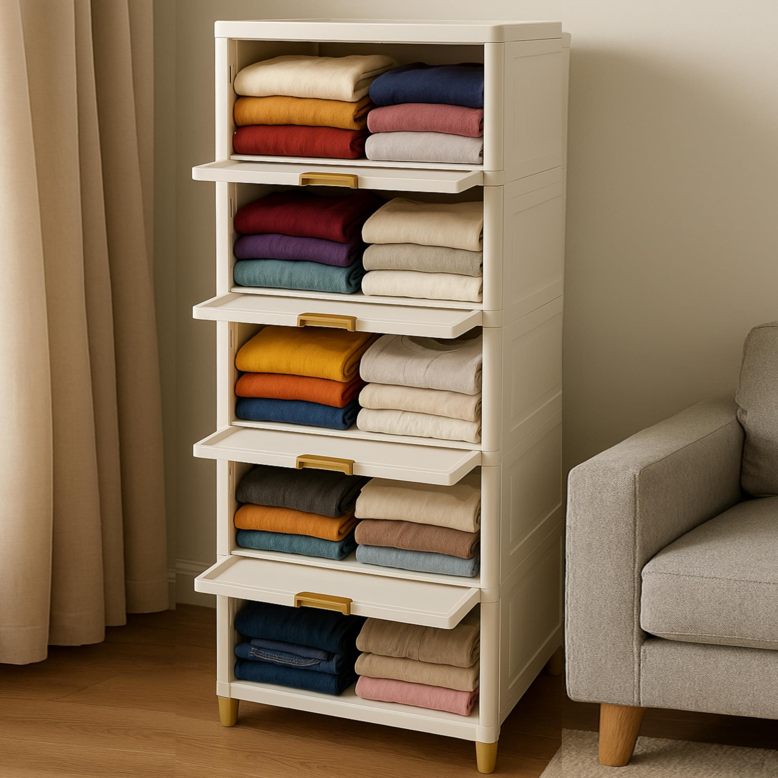 mechdel Plastic Rack/Kitchen Cupboard/Cupboard Rack/Stackable Rack/Wardrobe for Clothes/Multipurpose Organizer/Closet for Bedroom/Living Room/Laundry Room/Bookshelf (Cupboard Rack-White, 5PCS)