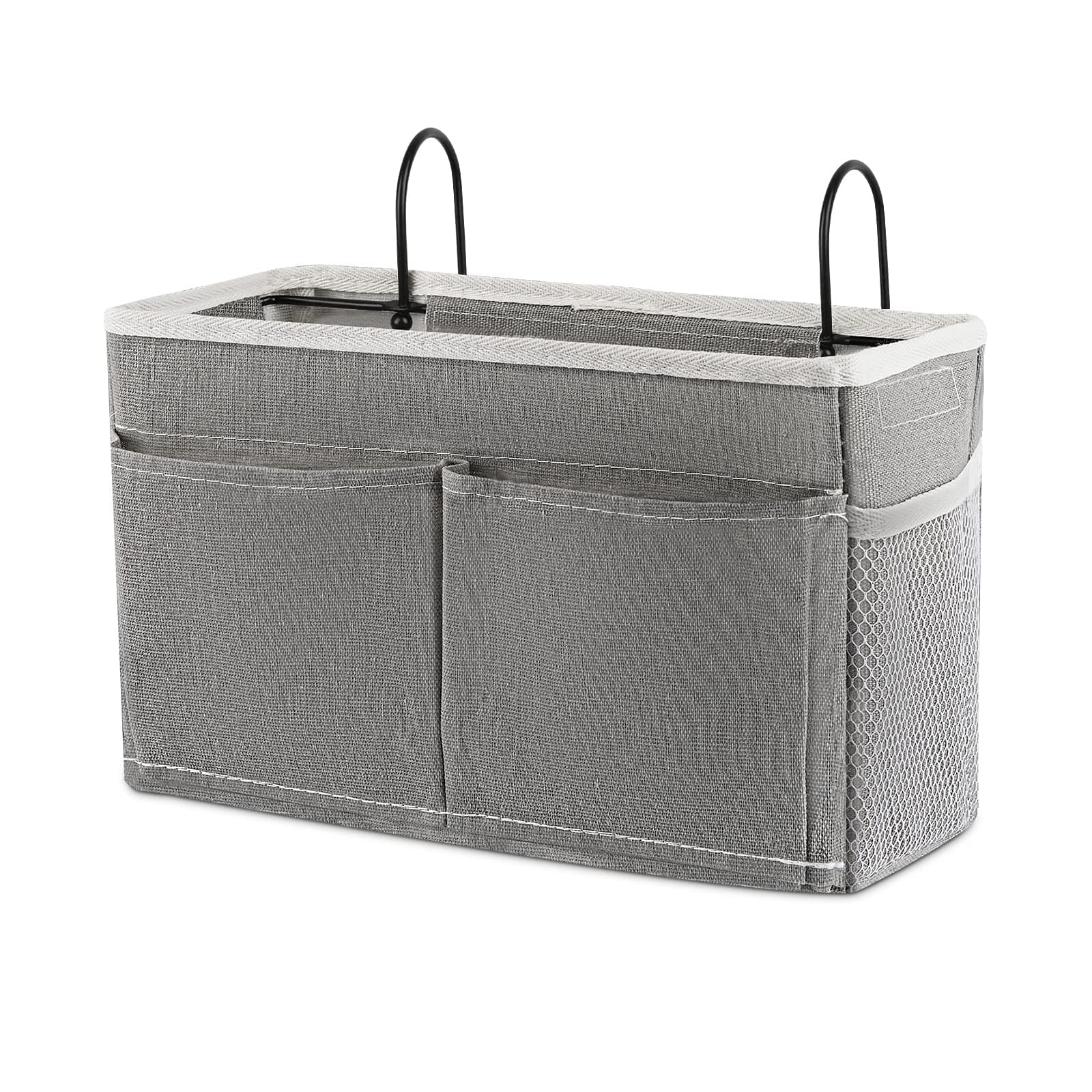 Retyion Canvas, Iron Bedside Caddy Bedside Hanging Storage Basket Bed Caddy for Headboards Bunk Dorm Rooms Crib Beds Rails Organizer (Grey), 10X29X18 Cm | Bed Caddy, Books, Remotes, Magazines Holder for Home/College/Bunk/Bed Dorm/Hospital Crib Bed Rails