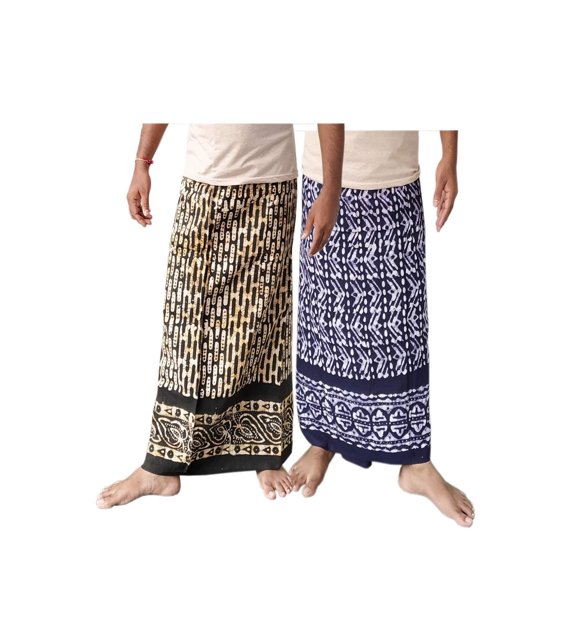PRIYANSHI MEN'S Pure Cotton wex batik handloom Lungis (Set of 2, 2.25 mtr, Blue and Green, Free Size )