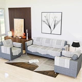 Kuber Industries Sofa Cover | Net Sofa Slipcover Set | 5 Seater Sofa Cover with Arms for Hall | Couch Sofa Cover Set | Sofa Cover for Hall & Living Room D�cor | Zig Zag Printed | White