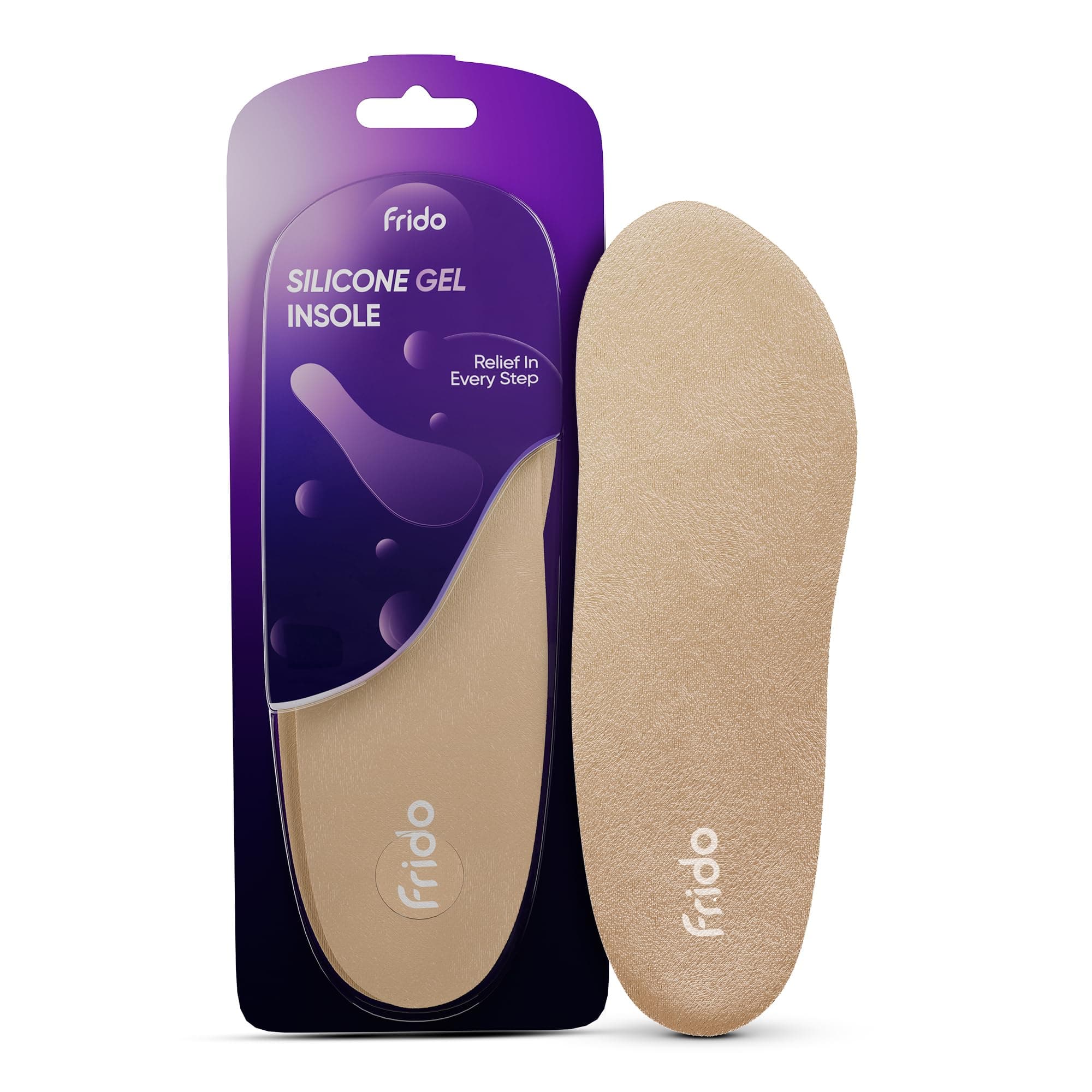 Frido Silicone Gel Insole for Men & Women | Self-Adhesive, Advanced Shock Absorption & Pressure Relief | Hexagonal Anti-Slip grip | Flexible Design, Foot Pain Relief, Large, Beige