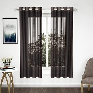 Story@Home Window Curtains 5 Feet Set of 4 | Transparent Window Curtains | Zig Zac Printed | Net Curtain | Curtain for Living Room | (118 x 152 cm, Coffee Brown) | Perfect for Home Decor