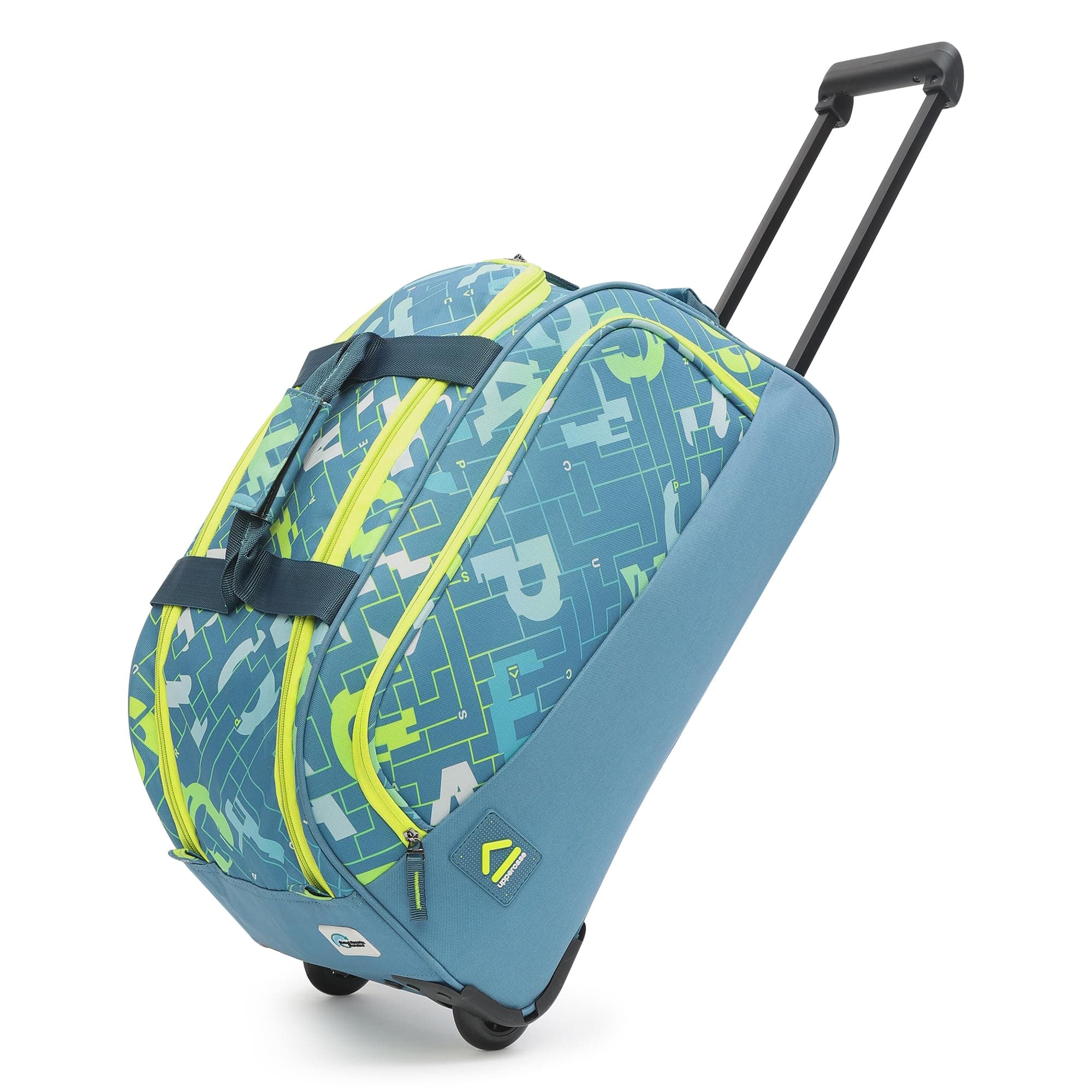 uppercase Grid 52 Duffle Trolley Bag| Quick Front Pocket Access| Spacious Main Compartment| Smooth Wheels| Push Button Trolley| Duffle Bag for Women & Men| 1500 Days Warranty by uppercase (Teal)