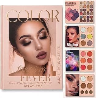 4-in-1 Makeup Book Palette All in One - Eyeshadow Palette, Highlighter Makeup, Blusher Contour, Bronzer Powder - Professional Cosmetic Kit for a Flawless Look For Women