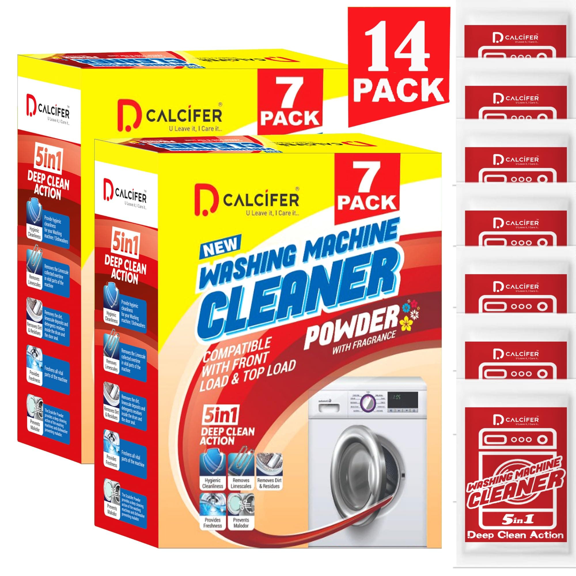 Dcalcifer Washing Machine Cleaner | Descaler For Washing Machine Front Load and Top Load | Washing Machine Cleaning Powder | Descaling Powder For Washing Machine Drum & Tub Cleaner | 14 Pouch 700gms