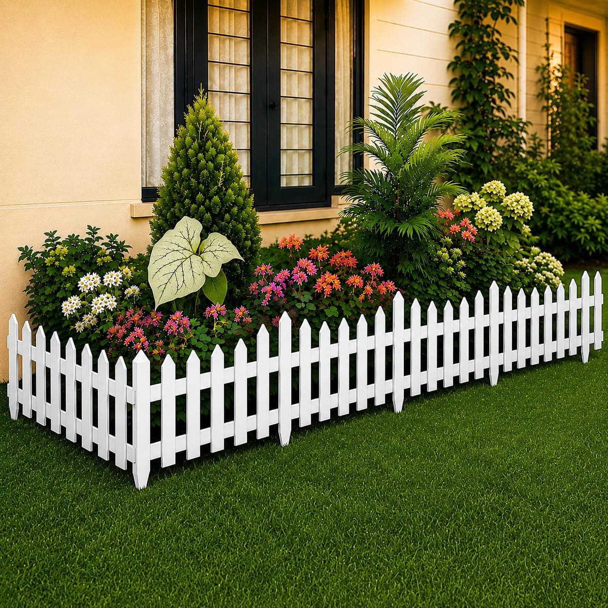 TASMAX Plastic Fence for Garden Edging Border Fencing for Garden Fence Outdoor Resistant PVC Garden Fence Decorative - Flower Bed Fencing for Pathway, Yard, Lawn Waterproof (Pack 2)