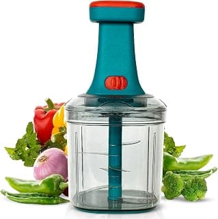 TEKCOOL Manual Hand Press Push Chopper with 6 Blades for Effortless Chopping Vegetables & Fruits (Assorted, 1000 ml, Plastic),