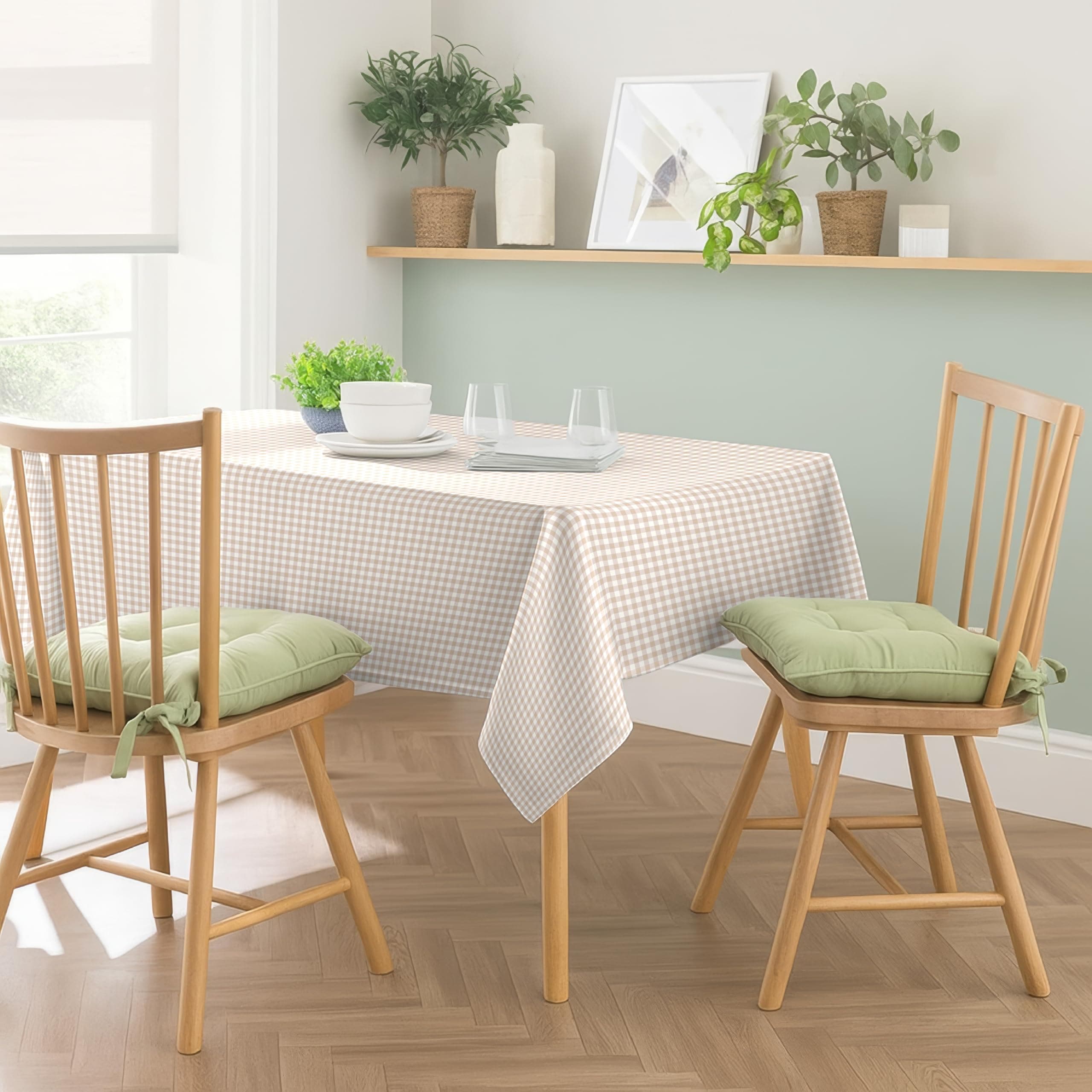 Casableu Gingham Checks Cream Table Cloth for 6 Seater Dining Table | 52x72 Inch Rectangular Table Cover | Dust-Proof, Washable Fabric | Decorative Checkered Dining Table Cover for Home