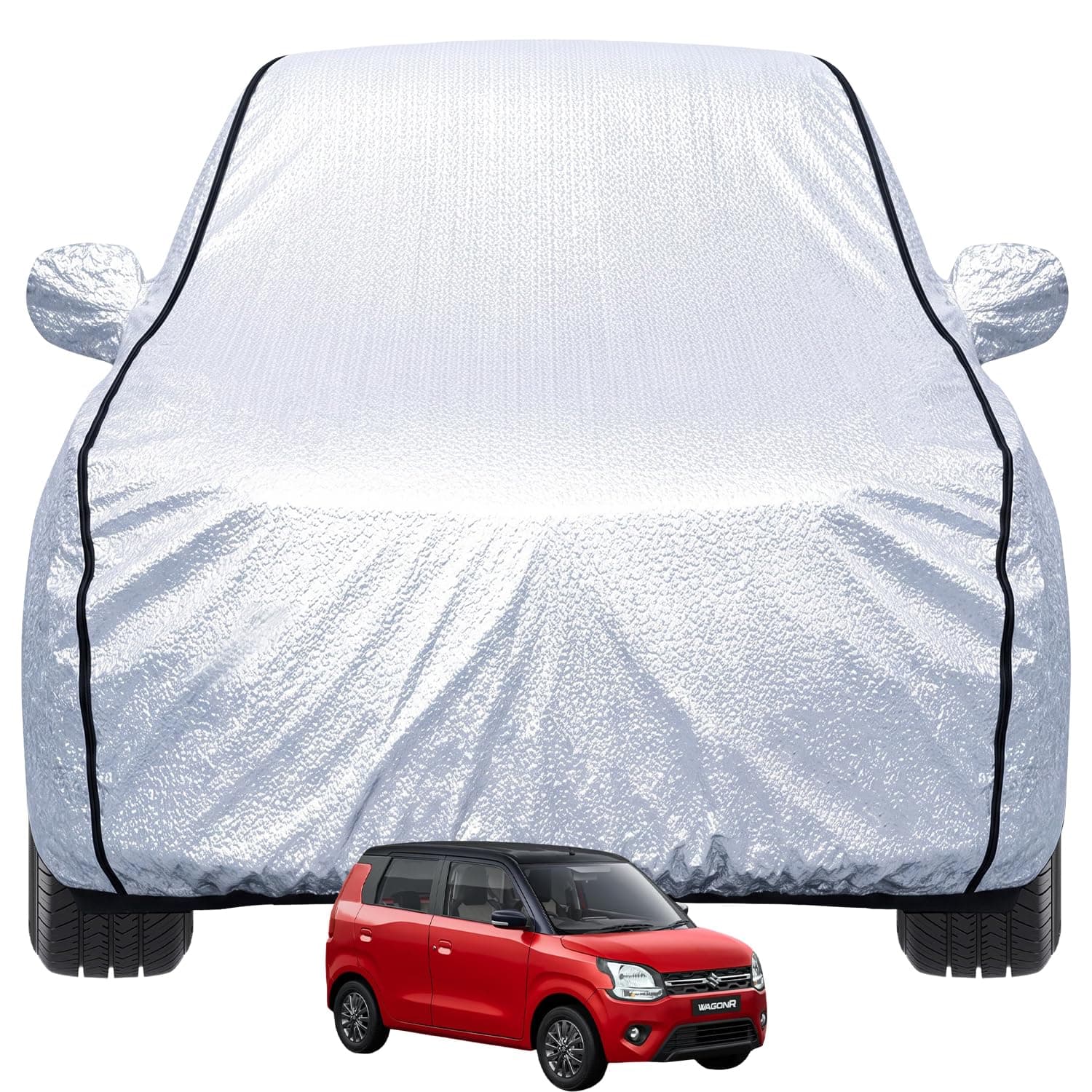 Pivalo Car Cover for Maruti Wagon R All Model & Years (1999-2026) 100% Waterproof with Mirror Pockets, Triple Stitched Bottom Elastic Dustproof Full Body Protection (Heat & UV Resistant, Silver)