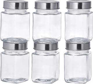 Amazon Brand - Solimo Square Glass Storage Containers | Set Of 6 | 310 ml Each | Transparent