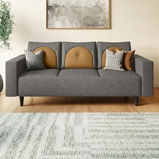Interio by Godrej Sofa Windle 3-Seater Fabric Sofa for Living Room, 3-Years Warranty, Solid Wood, Taupe and Camel