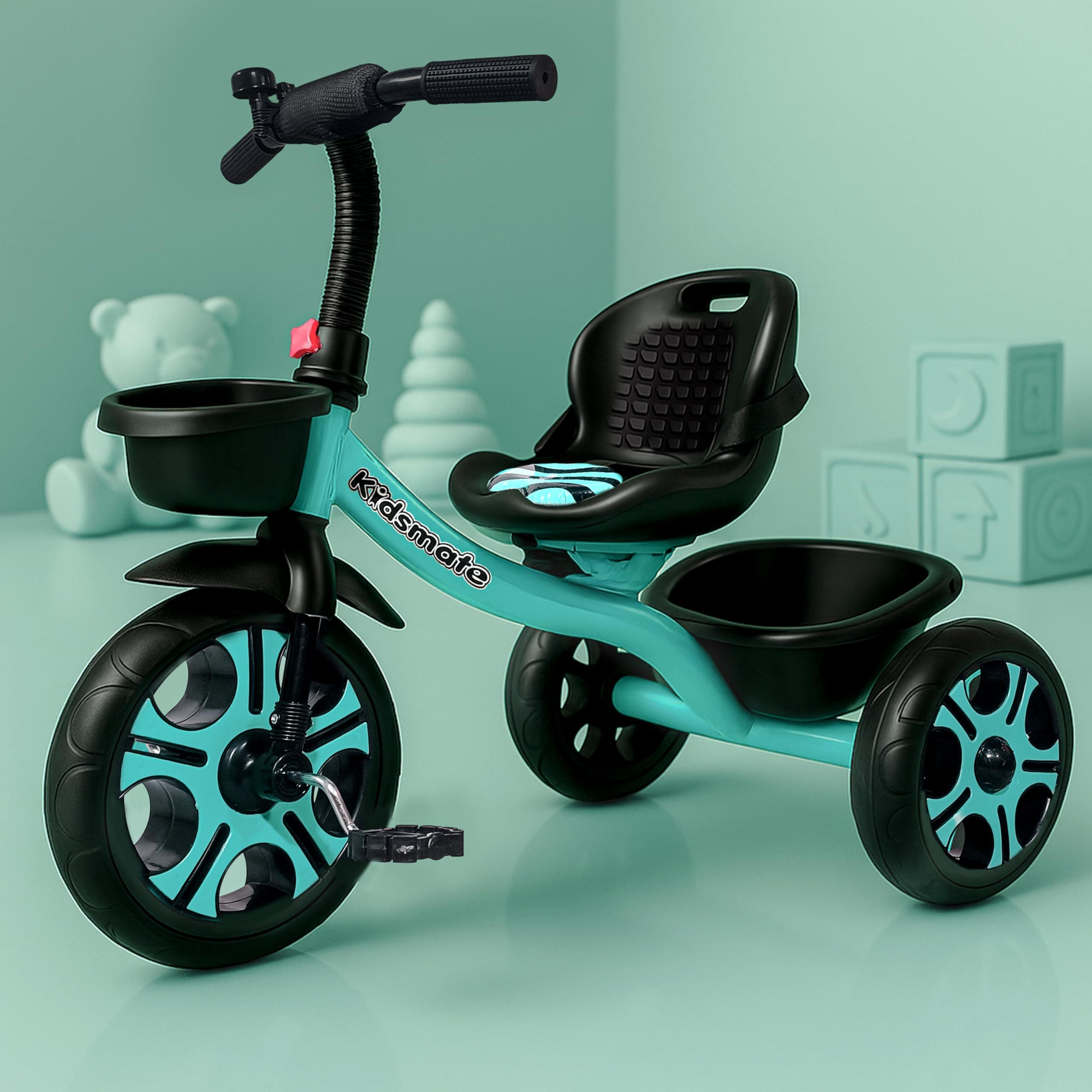 Kidsmate Ninja Plug N Play Durable Kids/Baby Tricycle, Safe & Secure, Storage Basket, Cushion Seat and Seat Belt for 12 Months to 48 Months Boys/Girls/Carrying Capacity Upto 30 Kgs (Sea Green)