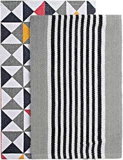 SARAL HOME EASY LIVING Cotton Printed Rectangular Rug | Durable & Washable Multipurpose Rugs Set for Home/Kitchen/Living Area/Lobby, Set of 2 (Grey, 45x70 & 50x80 Cms)