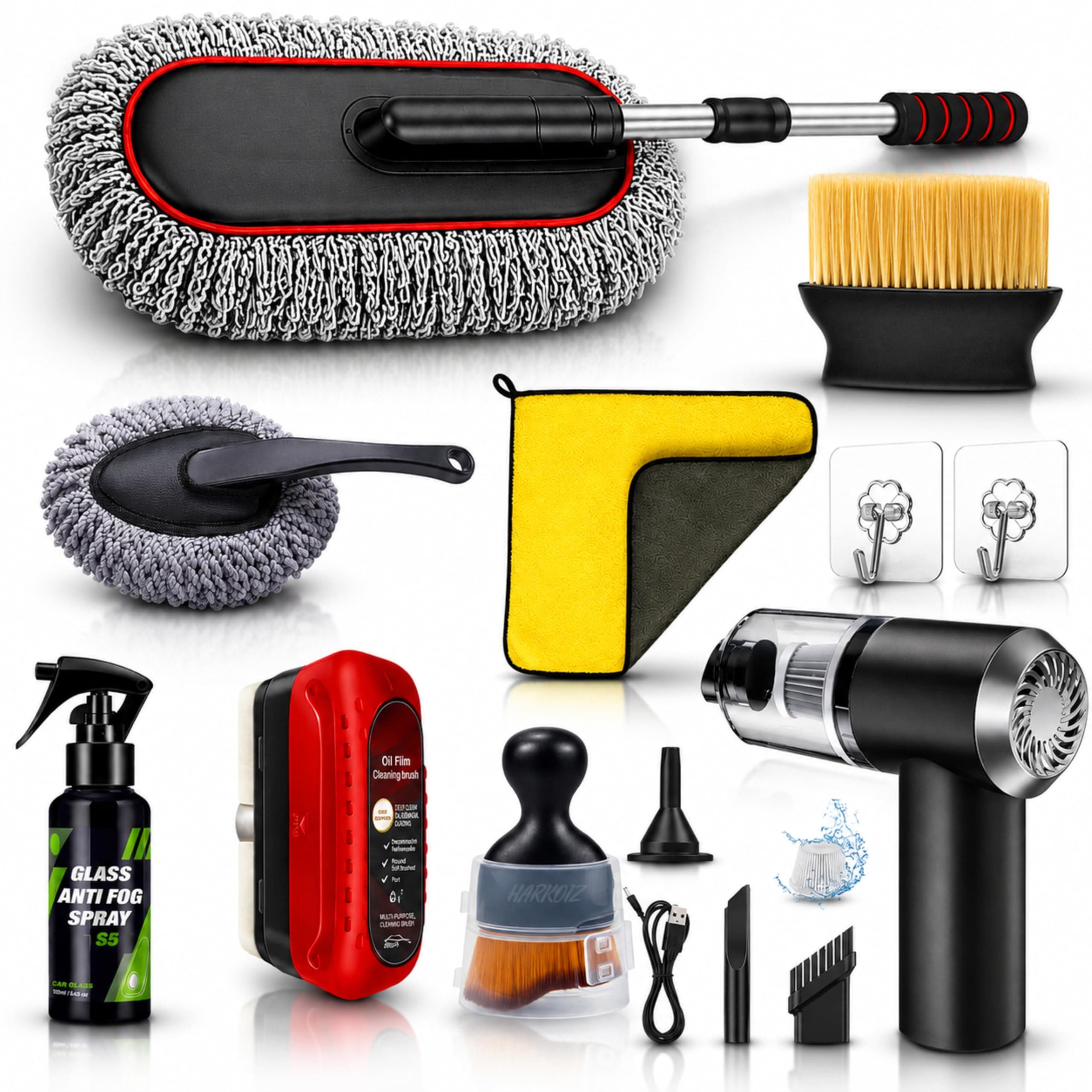 8 PCS Car Combo Kit | Car Accessories 2026 | 120W Portable Mini Vacuum Cleaner with Microfiber Car Duster, Detailing Brush, Glass Anti Fog Spray, Drying Cloth | Car Cleaning Kit for Interior, Exterior