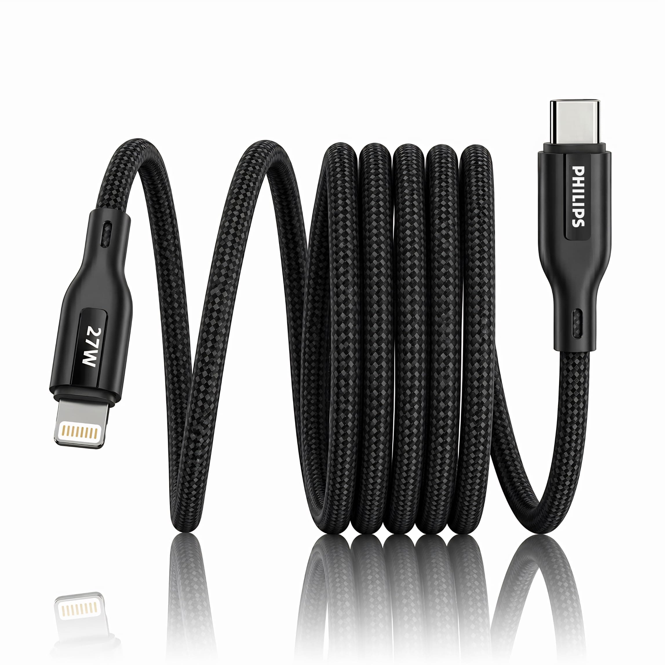 PHILIPS DLC4130LB/94 27W iPhone Original Type-C to Lightning Fast Charging Cable (1m, Dark Slate) | MFi Certified | 480Mbps Data Sync | Nylon Braided | Compatible with iPhone & Other Lightning Devices