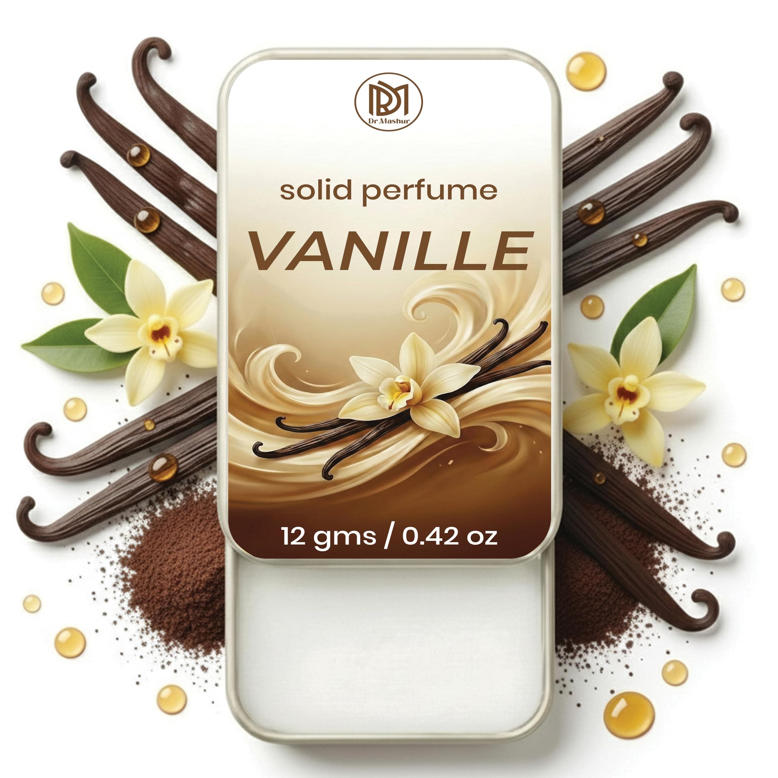 Dr.Mashur Solid Perfume Vanille | Warm Vanilla Sugar | Alcohol Free Wax Perfume Balm Long Lasting Pocket Fragrance Tin 12g, Non Greasy Smooth Glide, Travel Friendly Unisex | Gift for Couples