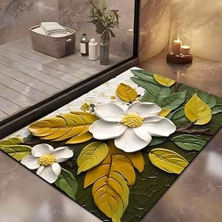 Yellow Weaves Rubber 3D Patterned Anti Slip Water Soaking Rectangular Floor Mat,Water Absorbent Non Slip Quick Dry Mat for Bathroom,Door Mat for Home,Kitchen,Office(Pack of 1),Champo,Multicolor