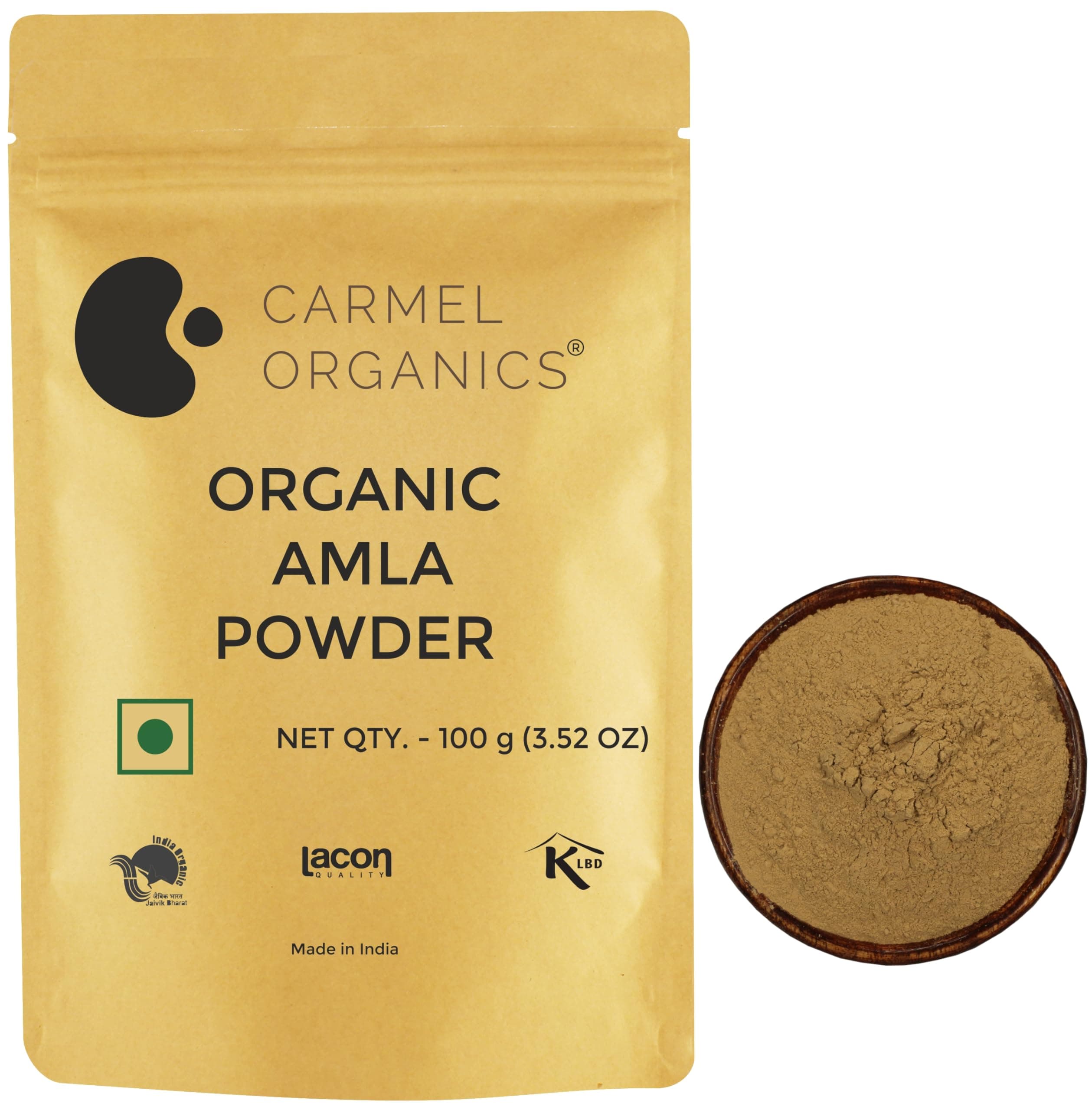 CARMEL ORGANICS Amla Fruit Powder 100 Grams | Jaivik Bharat Certified Amla Powder | Indian Gooseberries | Nellikai/Usirikaya | No Added Preservatives, Colors or Flavors