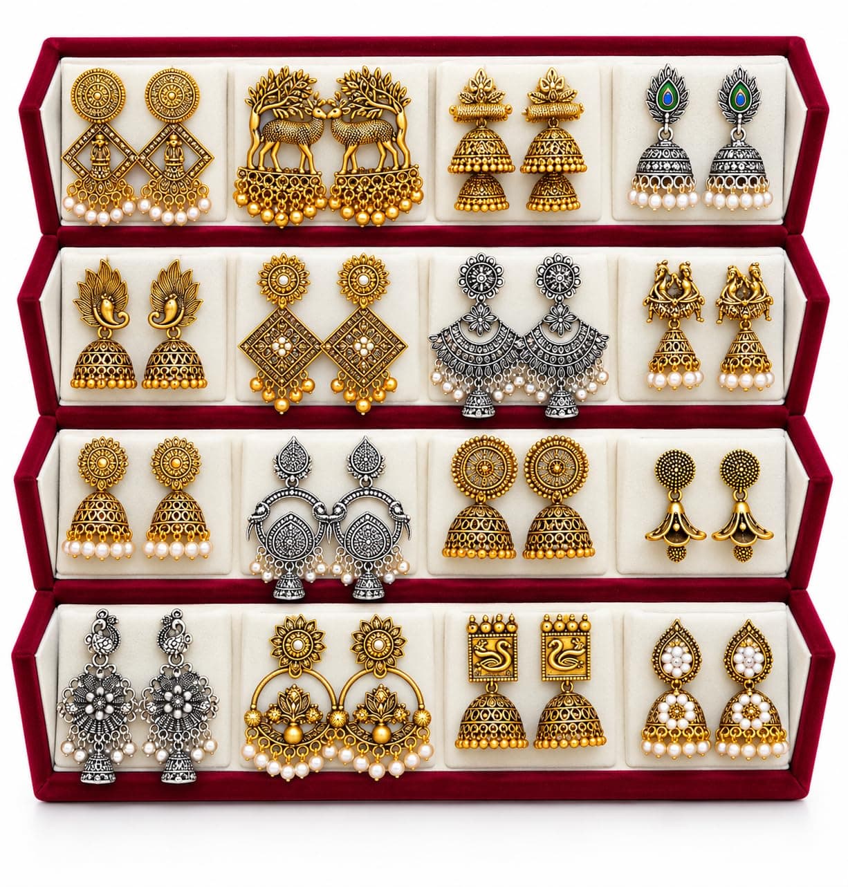ZanHub jhumka box with 16 pairs of earrings | earrings for women | birthday gift for girlfriend| Oxidized & Antique