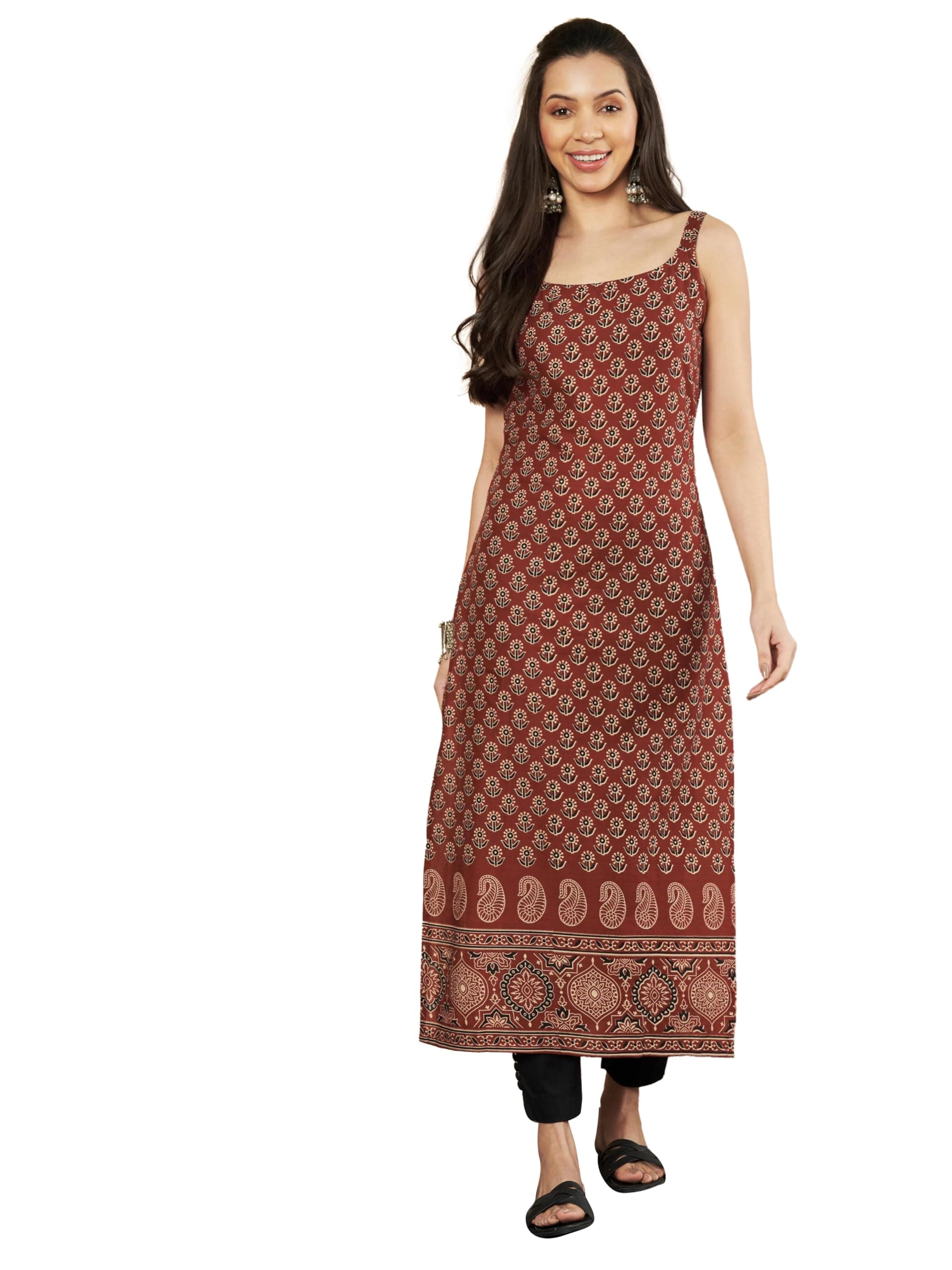 Vbuyz Women's Floral Print Straight Cotton Stitched Kurta