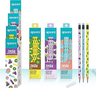 Apsara Zesta Scented Writing Pencils | Kiwi, Cupcake & Grape Scented Pencils | Rubber-tipped| Extra Drak | Free Pencil Cap | Use for Students | Pack of 3-18 N Pencils
