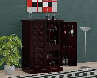 Krishna Wood Decor Solid Sheesham Wood Bar Cabinet with Wine Rack and Glass Holder, Bar Units with Storage Drawer, Furniture for Home, Restaurant and Hotel Areas
