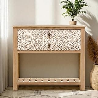 The Attic Jodhpur Console Table, Console Table for Living Room Foyer, Natural + White Matte Finish