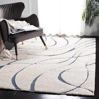 Naze Modern Micro Fiber Rug/Carpet for Hall, Bedroom, Kichen, Kids Room, Baby Room Etc.Color-Ivory Blue H/L Size 5x8 feet