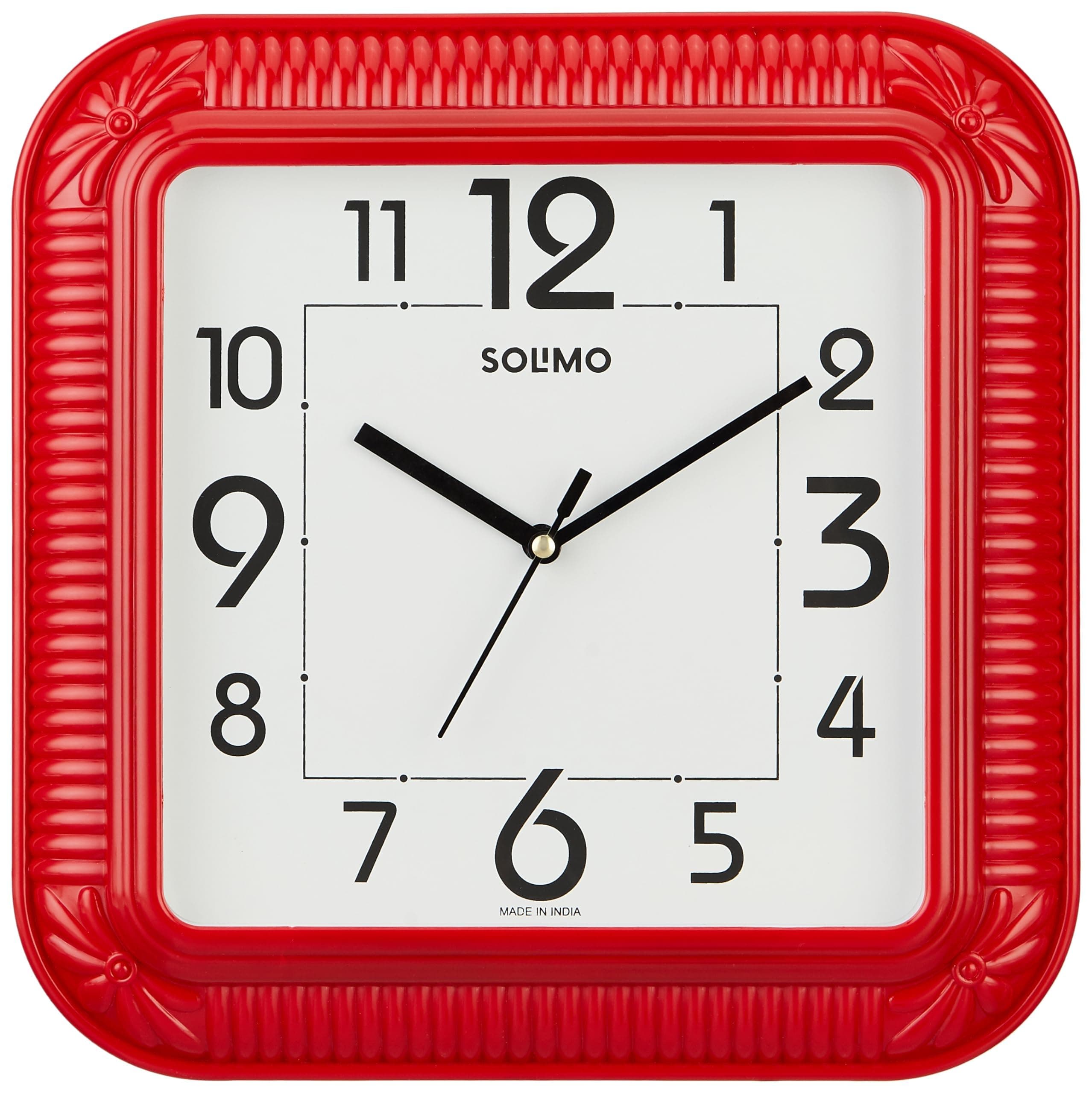 Amazon Brand - Solimo Square Digital Wall Clock | Plastic | 12 Inch | Red