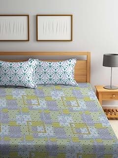 Bombay Dyeing 100% Pure Cotton Super Queen Soft Double BedSheet (254x226 cm or 100x89 Inch or 8.3x7.4 Foot Approx) with 2 Pillow Covers