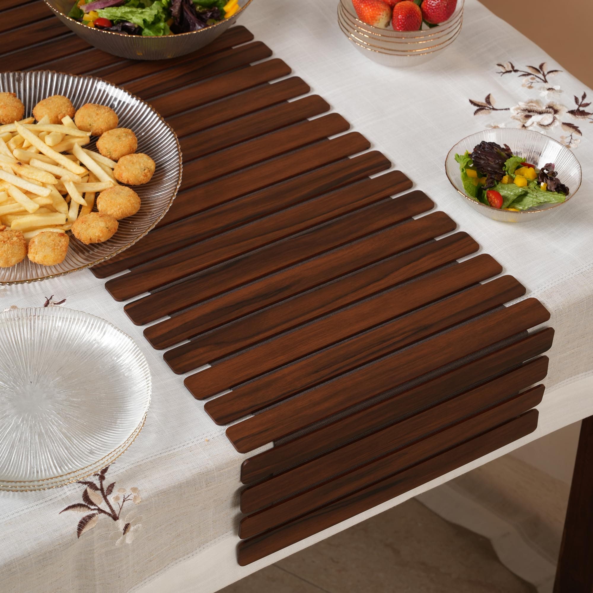 HOME 360 Modern Slat Table Runner | Decorative Finish MDF Slats | 14X72 Inches | Rollable Table Centerpiece for Dining Room, Kitchen | (Darkbrown 3, 14X72 INCH)
