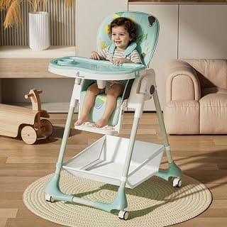R for Rabbit Marshmallow High Chair for Baby, Multiple Recline Position High Chair with 7 Level Height Adjustment and 3-Recline Modes with adjustable Footrest, 6 Months to 5 Years (Candy Blue)