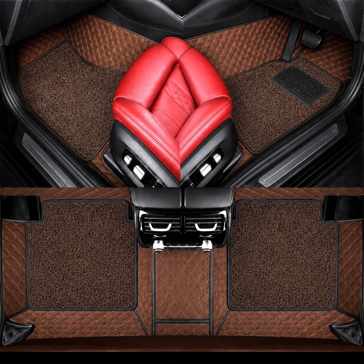 AutoClow Premium 7D Car Mat for Hyundai Verna (Model:2013-2016) || Luxury Leather Dual-Stitch Full Set 7D Car Floor Mat || 100% Waterproof || Color : Coffee Stitch-Coffee Grass (Design-1)