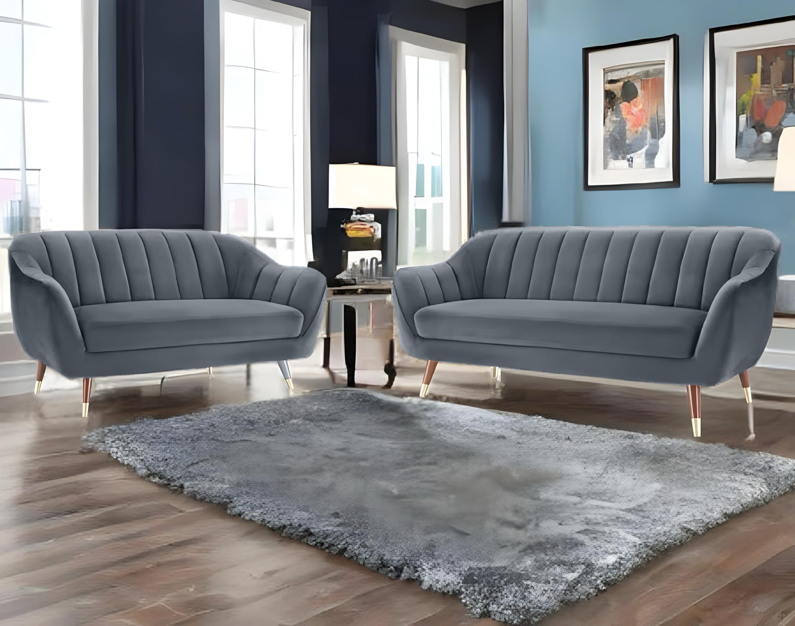 AMATA Marino 3+2 Sofa Set kight Grey Suede Velvet with Two Cushions Perfect for Home Office Guests Living Room (Marino Light Grey, 3+2 Seater)(3 Year Warranty)
