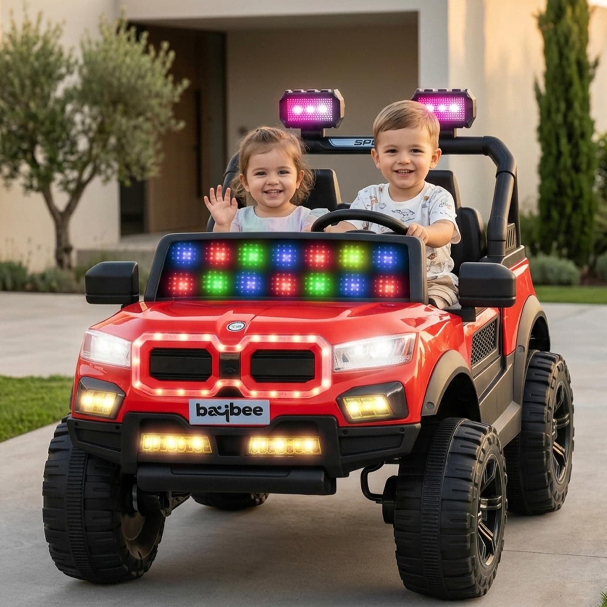Baybee RogueX Battery Operated Jeep for Kids with Parental Control | Baby Ride On Electric Car with RGB Lights, Music & Swing Mode | Rechargeable Battery Car for Kids 2 to 6 Years Boys Girls (Red)