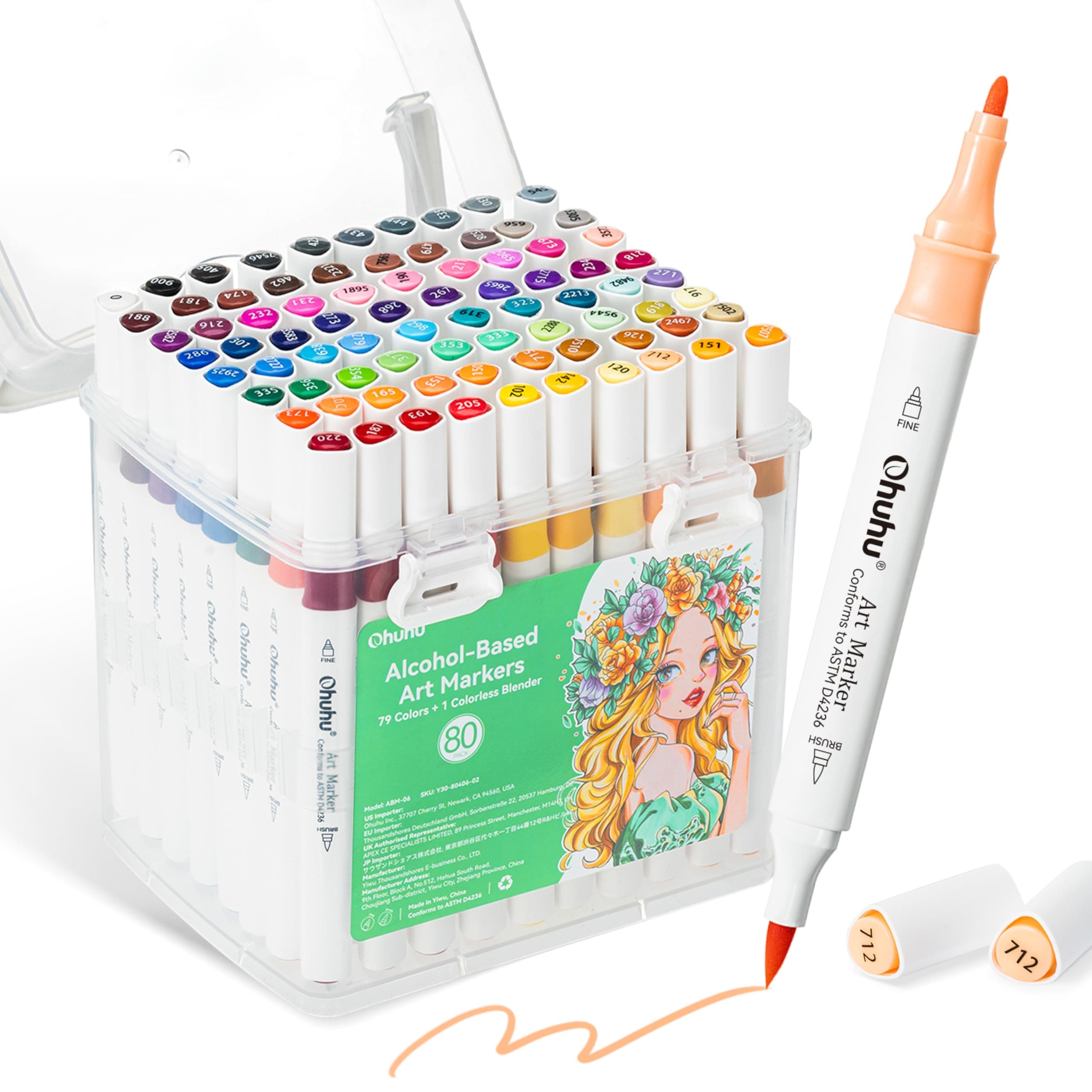 Ohuhu Alcohol Markers 80 Colors: Brush & Fine Dual Tips Alcohol Markers Coloring Illustration Sketching Alcohol Art Marker Set for Adult Beginner, Great Value Pack for Art Class
