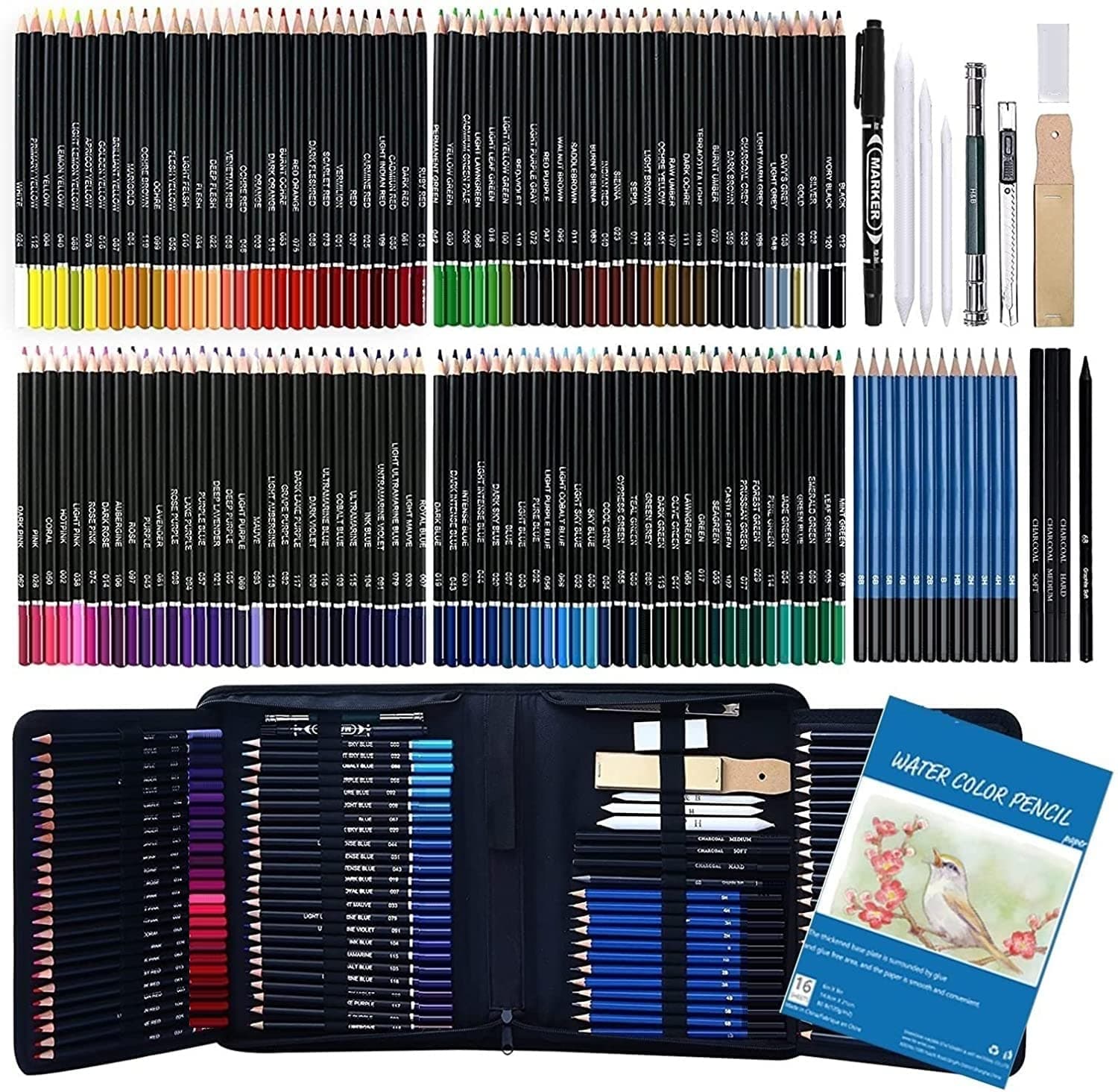 Corslet 145 Pcs Coloured Pencils Set | Drawing Pencils & Sketching Kit for Artist with Graphite, Metallic Color, Water-Soluble Color Pencils | Drawing & Sketch Kit For Kids & Adults