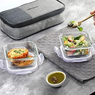 CELLO Delighta Square Glass Lunch Box with Bag for Office, 2 x 320 ml Transparent | Microwave Safe Leadfree Toughened Glass Airtight Leakproof Adjustable Carry Strap Tiffin Box for Travel & Daily Use